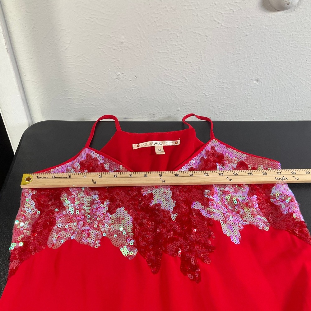 Chelsea & Violet Red Sequin Dress Womens Sz‎ M Spaghetti Strap Party Cocktail - Picture 10 of 13